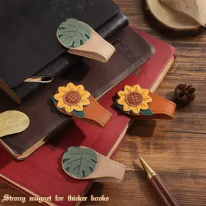 4 Piece Vintage Magnetic Leather Bookmark Set, Women's Leather Magnetic Bookmarks, Magnetic PU Bookmark Holder Accessories