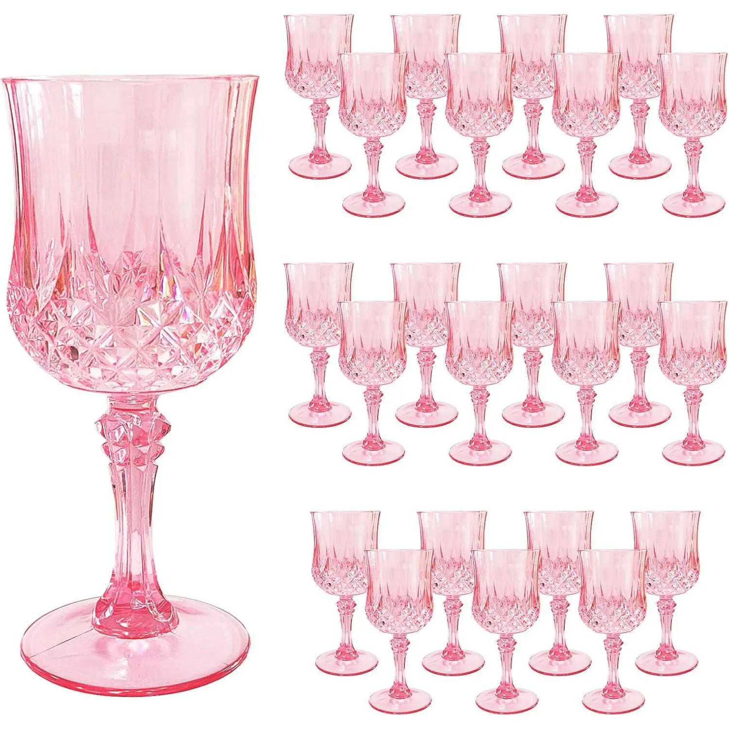 Plastic 24 count Pink  Glasses,Cordial Goblet Glasses, Can be  for Weddings(Pink,24Pcs)