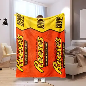 Reese'S Peanut Butter Cups Flannel Throw Blanket - Contemporary Style, Soft And Cozy, All-Season Multipurpose, Machine Washable, Digital Print, 200-250Gsm, Ideal for Sofa, Bed, Office, Camping, Travel - Great Gift for All Occasions