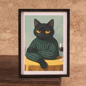 Wine Gentleman Cat Mini Photo Frame Refrigerator Magnet, Warm Illustration Style, Home Decor, Suitable for Lifestyle Lovers