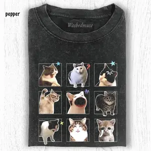 Vintage Cat Meme Shirt, Pop Cat and Crying Cat Tee, Funny 9 Cat Grid T-Shirt, Retro Washed Tee, Internet Meme Gift, Gen Z Clothing, Viral Internet Meme Tee, Crying Cat, Sarcastic Gift for Friend