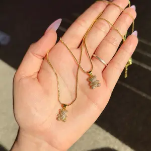 18K Gold Teddy Necklace - Elegant Gold Teddy Pendant on Chain Jewelry