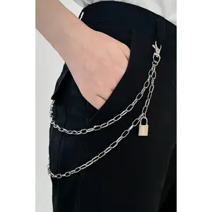 Double Layered Iron Chain Belt with Lock Charm