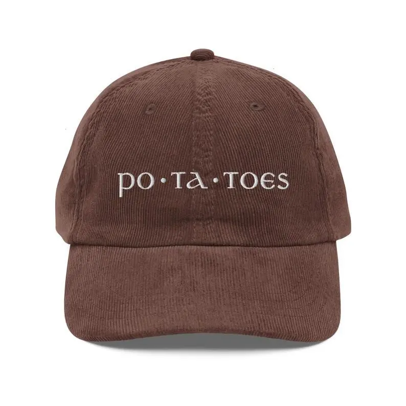 EMBROIDERED Potatoes Vintage Cotton Corduroy Cap Funny Fantasy Book Fandom Merch Subtle Booklover Hat Bookish Nerd Geek Baseball Cap Gift