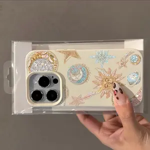 Phone Case - Light Golden Pink Blue Star Sun Planet Element TPU Lychee Texture Phone Case, Suitable for Iphone 17/16/15/14/13/12/11/7/8/Se/Plus/Pro Max/X/Xs/Xsmax/Xr/13/12Mini Series, Fashionable And Creative, Elegant Phone Case