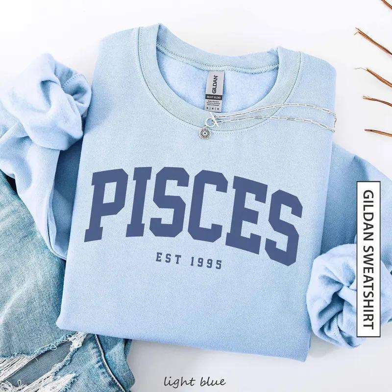 (Leave A Note or DM to Shop) (Ver 3) Custom Zodiac Sweatshirt – Light Blue Color, Custom Year-Est Your Year Astrology Pullover, Cute Horoscope Energy Gift, Unisex Crewneck Sweatshirt, Birthday Zodiac Sign Outfit