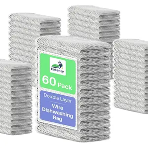 Non Scratch Wire Dishcloth, Multipurpose Wire Dishwashing Rag for Wet and Dry, Cloth for Dishes, Rust Removal Cloth, No Odor, Layer, 60 Pack