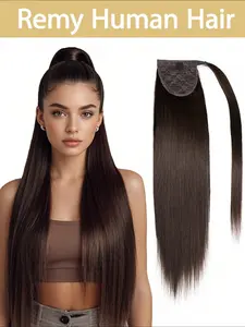 Real Human Hair Ponytail Extensions, Natural Straight Brazilian Virgin Hair, Wraparound Clip-In Ponytail Extensions, Easy to Use, Glueless Straight Hair
