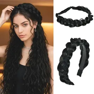 Braided Headbands for Women, 2 Pcs Handmade Fashion Braid Headband with Teeth and Elastic Stretch Braids Hairband for Girls Beauty Hair Accessories Party Festival