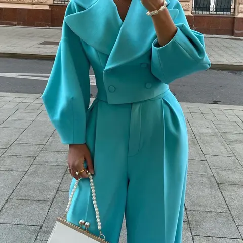 Women's Fall Winter Long Sleeve Lapel Blazer Set Patchwork, Slimming Waistcoat Jacket, Chic Elegant Commuter, European Style Office Clothes