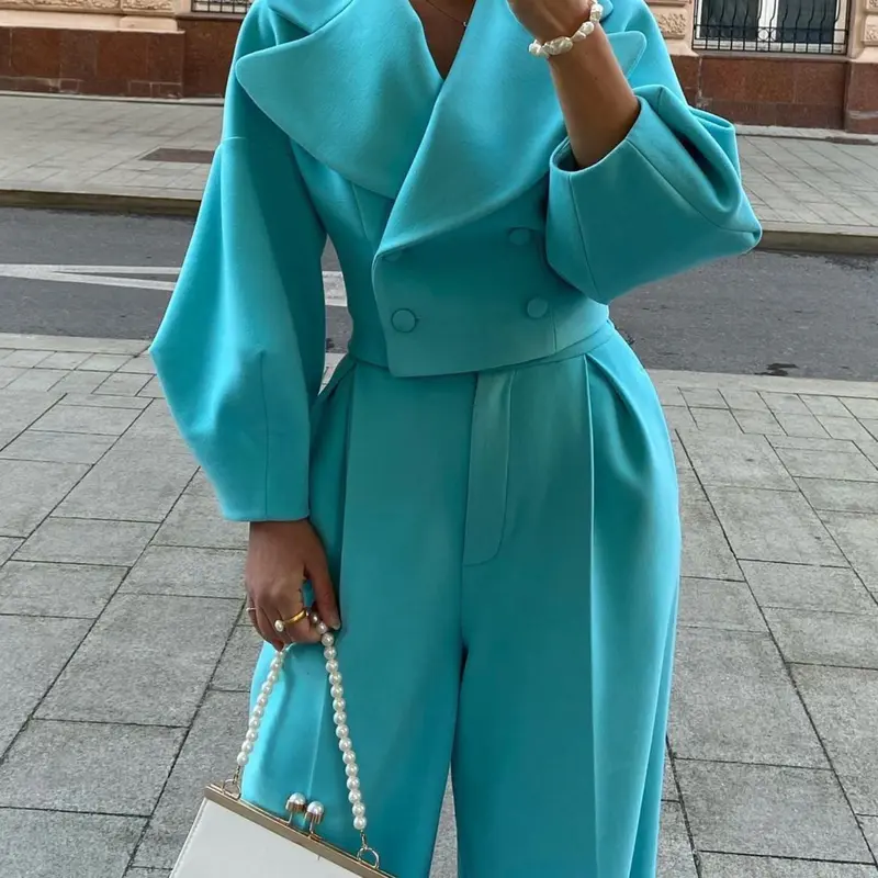 Women's Fall Winter Long Sleeve Lapel Blazer Set Patchwork, Slimming Waistcoat Jacket, Chic Elegant Commuter, European Style Office Clothes