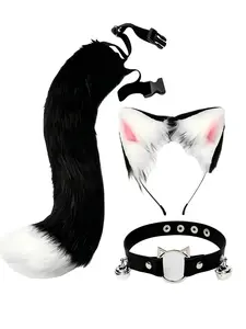 Handmade Halloween Cat Ear and Tail Set, Role Play Props, Adult Accessories, Cat Tail Headband Set, Theme Exhibition Game