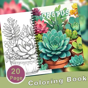 Adult Coloring Book Spiral Art, Spring Plant Revival Cactus Succulent Patterns, Perfect Gift for New Year Christmas Valentine's Day