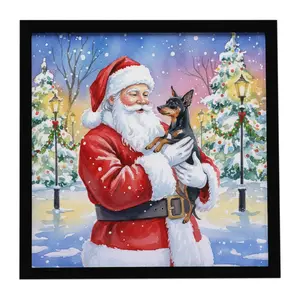 Carolines Treasures FNT1058MFP88 8 x 8 in. Miniature Pinscher with Santa Claus Framed Metal Print