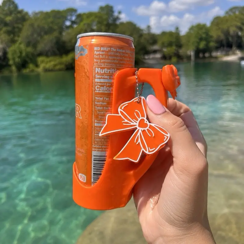 Bow Can Holder with Keychain Charm – Cute Soda Can Grip Handle for Energy Drinks