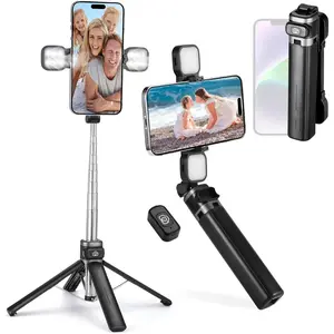 Mini  Tripod Stand & Selfie Stick with  Remote & Removable Light, Extendable Stand 360 Rotation Compatible with  & Android  (Black)