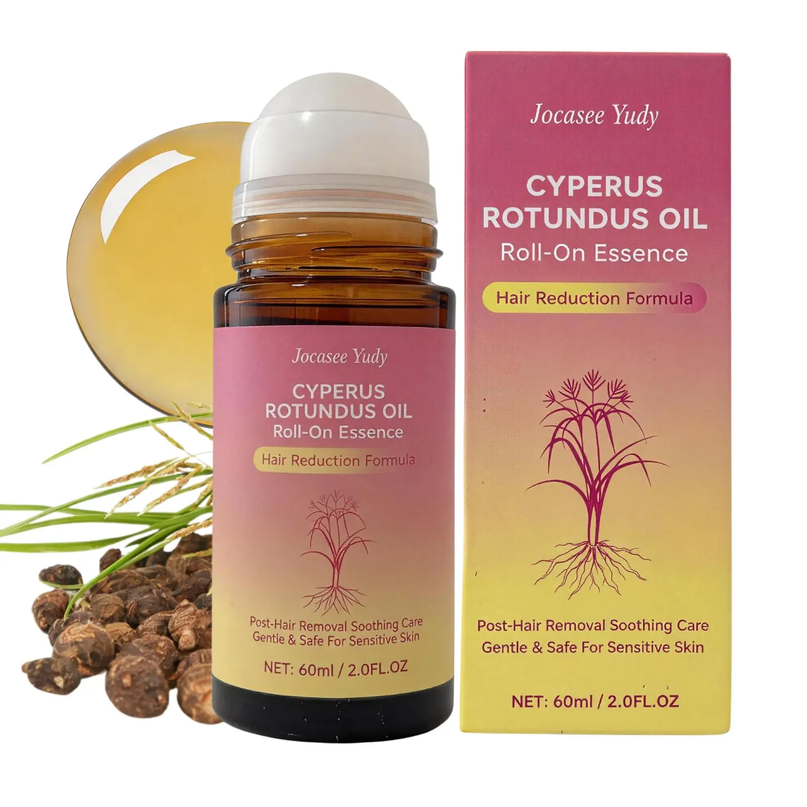 Cyperus Rotundus Oil for Natural Hair Removal, Reduces Unwanted Hair Growth, Body Roll-On Serum- 60ml/2oz