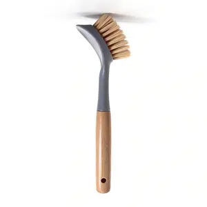 Kitchen Utensil Brush with Bamboo Handle and Scraper, Perfect for Cleaning Pans, Pots, and Kitchen Sinks, Essential Dishwashing Tool