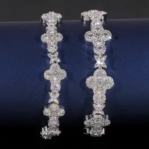 10mm Moissanite Clover Bracelet S925 Silver Iced Out For Men Women Hip Hop Jewelry Diamonds cross star