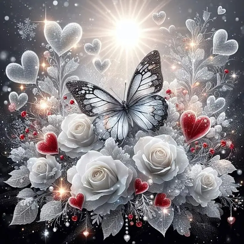 Butterfly & Rose Pattern DIY Diamond Arts Colorful Painting Kit without Frame, DIY 5D Diamond Arts Colorful Painting Kit for Home Wall Decor, Diamond Painting Kits, Diy Craft Supplies