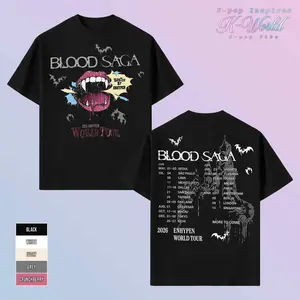 En- Blood Saga World Tour 2026 Vintage T-Shirt Kpop Concert Graphic Tee Double Sided Vampire Aesthetic Shirt Seoul Tokyo Macau Tour Dates Streetwear Unisex Fan Gift Summer Outfit, Gift for Girl Friend