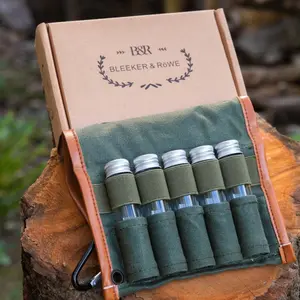Bushcraft Camping Spice Kit Portable with Glass Jars, Funnel and Carabiner Great for Backpack and Travel Glamping Camping Gifts