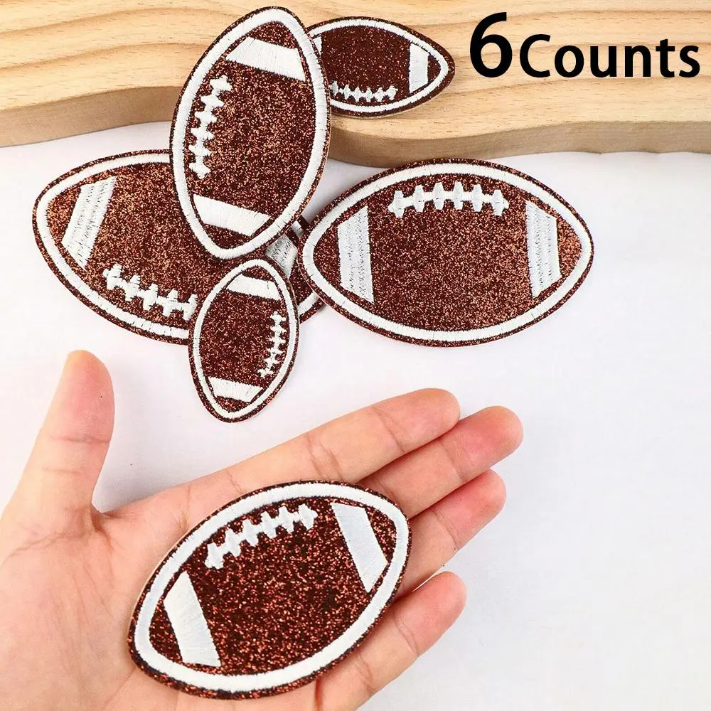 Glitter Football Pattern Patch, 6 Counts/set Haberdashery Sewing Accessories Cute Cartoon Style Iron on/Sew on Appliques Embellishments Embroidered Patches for DIY Clothes, Bags, Shoes & Hats
