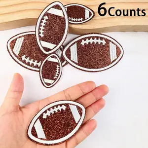 Glitter Football Pattern Patch, 6 Counts/set Haberdashery Sewing Accessories Cute Cartoon Style Iron on/Sew on Appliques for DIY Clothes, Bags, Shoes & Hats