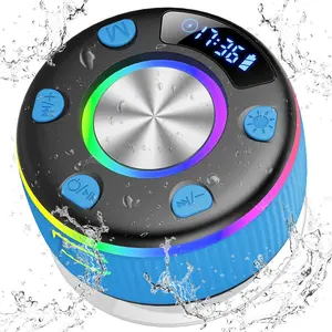 Shower Speaker, Portable  5.3 Speakers  with Time Display, IP7  Speakers with RGB Light, Suction Cup, Mini Stereo Speaker for Bathroom Party Beach Outdoor, Blue