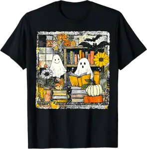 Vintage Ghost Reading Book Lovers Library Halloween Spooky T-Shirt - Dayahcolber Shop 49B0FLY3GRYG