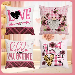 Valentine's Day Series Pillowcase Short Pile Plush Material Pink Digital Print Cushion Cover Pillowcase