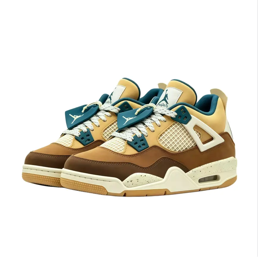 Vintage 2-Tone Brown-Teal Mid-Top Basketball Sneakers - Breathable Waffle Mesh, Air Pocket Soft Cushion, Contoured Support Speckled Rubber Trainers for Summer Sport, Casual Use (Sports Collectibles Accessory), Retro