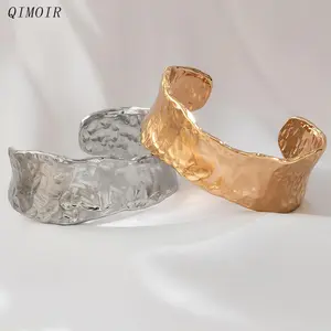 Heavy Hammered Metal Cuff Bangle For Women Fashion Jewelry Irregular Trendy New Basic Style Holiday Accessories Party Gift C1402
