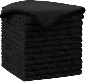 Microfiber Cleaning Cloth-12PK Ultra Soft & Scratch Free Lint Free Streak Free 12x12in Black Towels for Cars Kitchen & Windows Highly Absorbent Quick Dry Machine Washable Reusable Glass Household