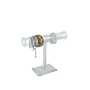 Azar Displays T-Bar Single-Pole Necklace and Bracelet Acrylic Jewelry Stand. Overall Measurements: 12"H x 14"W, Clear