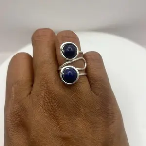 Lapis Lazuli Adjustable Ring - Simple Design with Blue Stone Accent