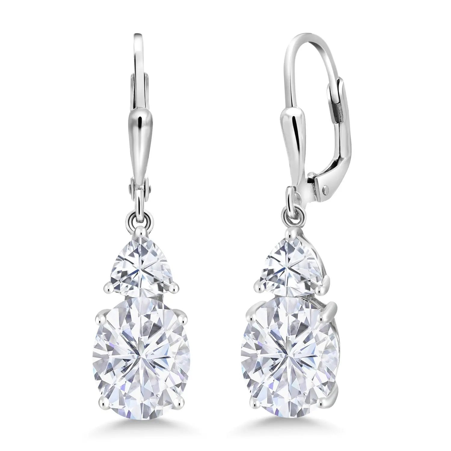 Leverback Dangle Earrings For Women | Gemstone Birthstone and White Moissanite | 925 Sterling Silver | Oval 10X8MM | Trillion 5MM | Elegant Drop Design | Gift for Her Wife Mom