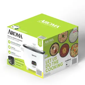 Aroma 6-Cup Rice & Grain Cooker - 8X Bonded Granite Coating, White