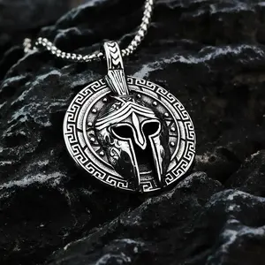 Spartan Helmet Stainless Steel Pendant | Retro Warrior Bold Statement Necklace Greek Mythology Jewelry Fashion Accessories for Adults
