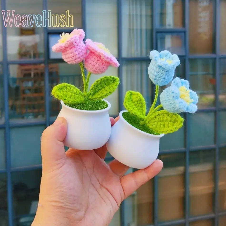 Handmade Crochet Lily of the Valley Potted Plant - Knitted Wool Simulated Flowers, Finished Woven Forget-Me-Not Bouquets, Indoor Leisure Decorative Ornaments, Elegant Handcrafted Gifts for Women’s Indoor Recreation