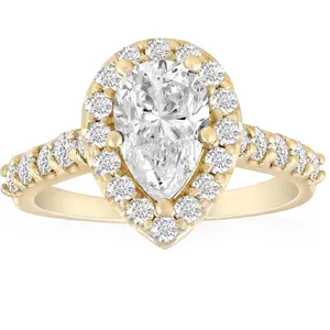 2 Ct Pear Shape Halo Diamond Engagement Ring 14k Yellow Gold