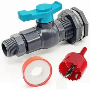 Rain Barrel Spigot Kit with a Hole  Include PVC Bulkhead Fitting Ball Valve Thread Seal Tape and Garden Hose Male Threaded Adapter(1" Male) for 1" Female Threaded Connector(1 inch)