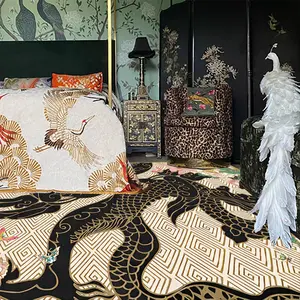 Chinese Style Dragon Pattern Carpet, Non-slip Washable Floor Mat, Decorative Area Rug for Home Living Room Bedroom Hotel Dormitory