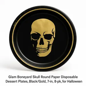 Glam Boneyard Metallic Skull Halloween Plates, 7-Inch, 8-Pack