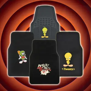 Warner Bros Looney Tunes Car Non-Slip Floor Mats Full Sets Tweety Bird Taz Marvin Cartoon Universal Fit Carpet Rubber Trimmable Protection