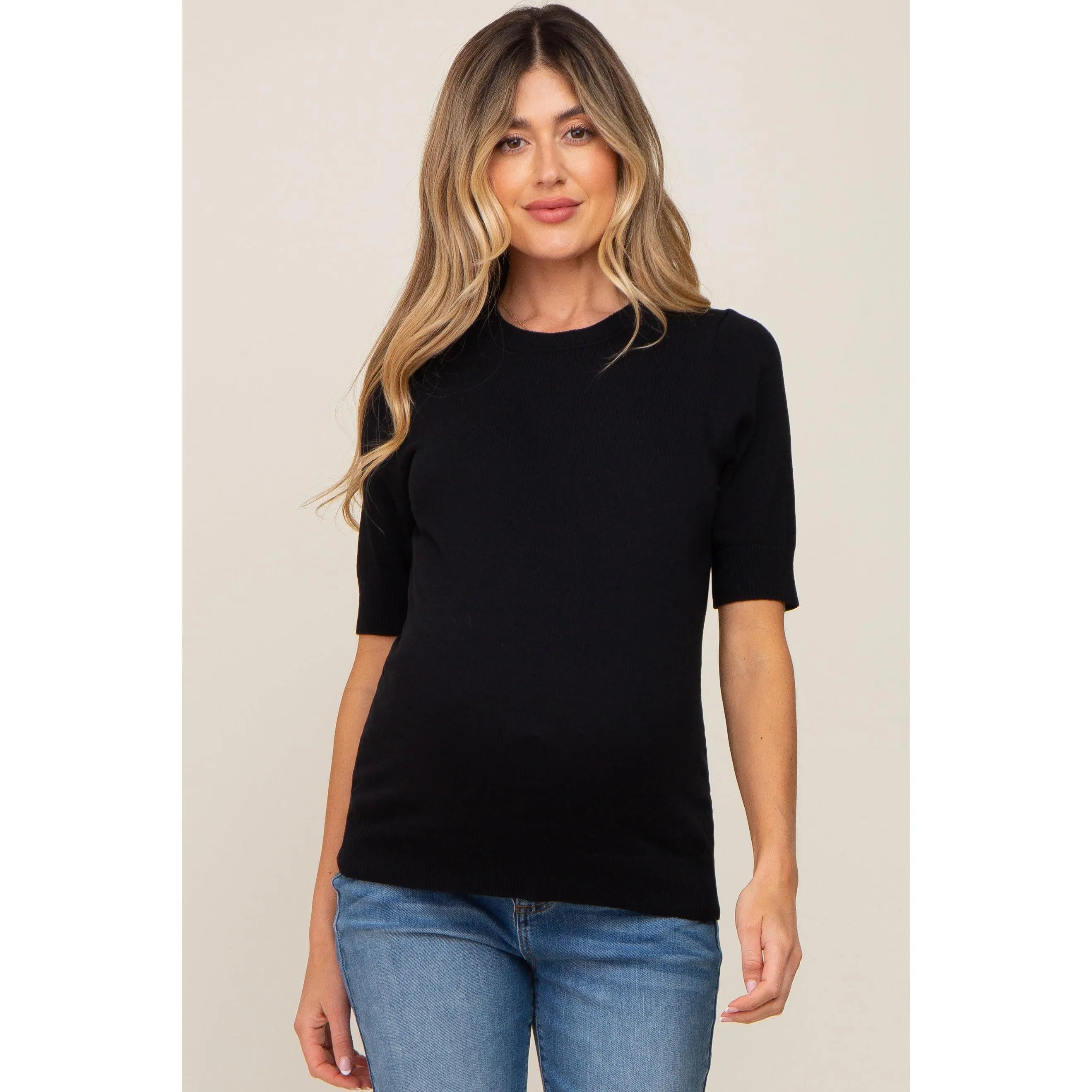Black Knit Fitted Maternity Blouse