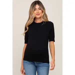 Black Knit Fitted Maternity Blouse