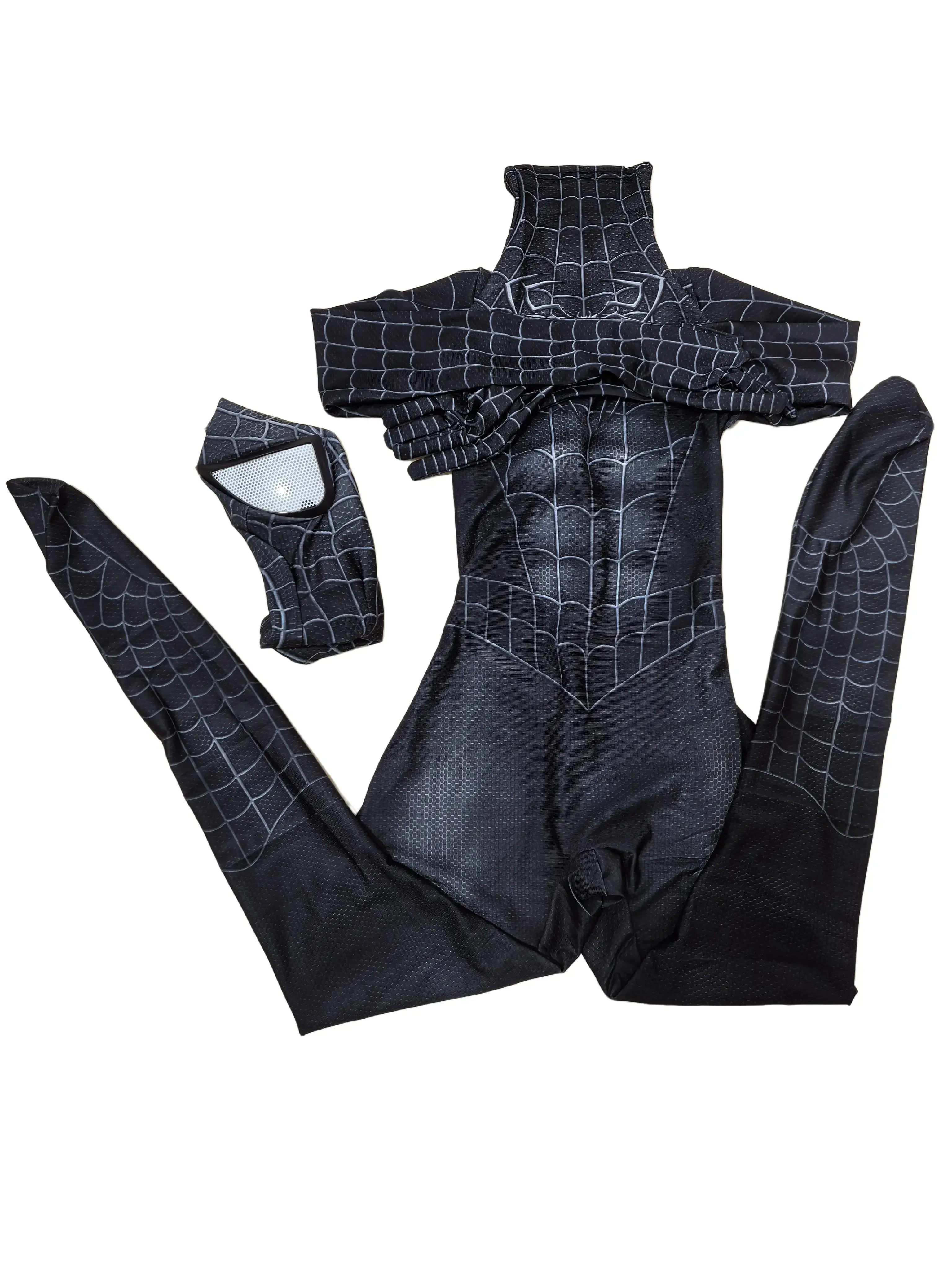 Black  Suit with Web Pattern - Perfect for Halloween and Cosplay Costume Bodysuits