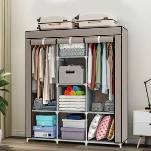 [ManyDFYu] Must-Have Small Space Storage Hack!47 Inch Portable Wardrobe with 2 Hanging Rods HomeHacks ViralHomeFinds ClosetUpgrade