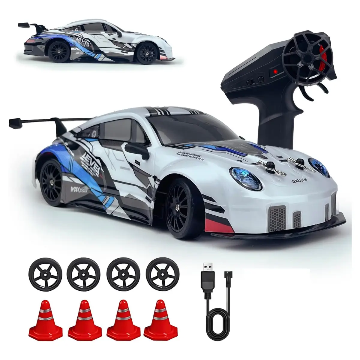 High-Speed Electric RC Drift Car, Remote-Controlled Toy with LED Lights and Drifting Tires, Unisex Racing Sport Toy Car for Kids, Unisex Toy Car